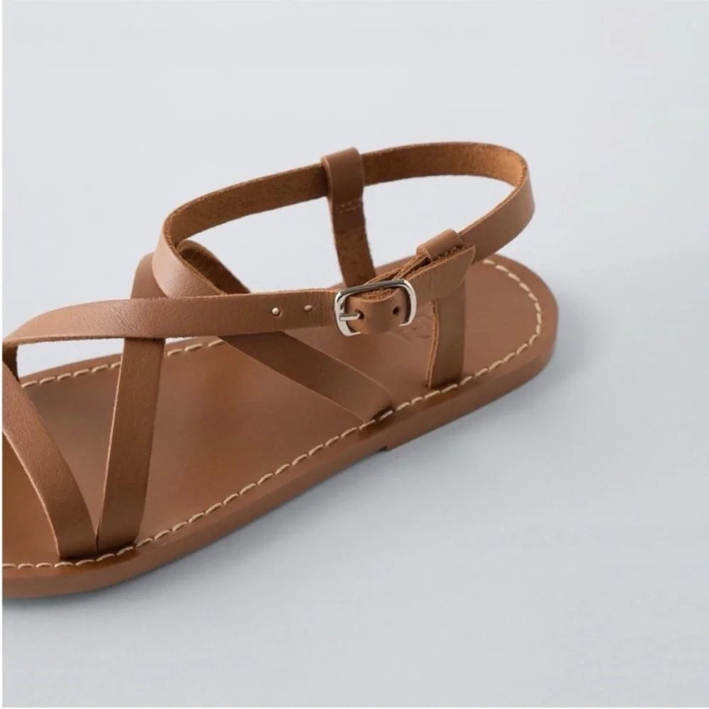 Zara Kids, Brown, LEATHER STRAPPY SANDALS, size 1 (8.0 inches)